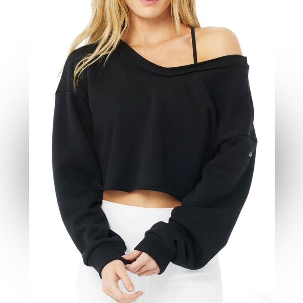Alo Yoga Black Prima Off-The-Shoulder Pullover Large Black
